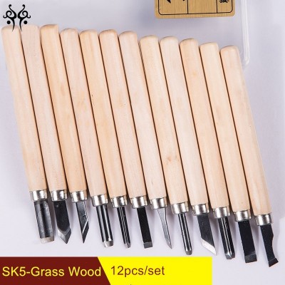 Factory wholesale SK5 steel wooden chisel with grass tree handle